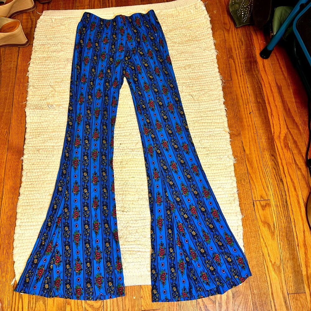 NOVELLA ROYALE JANIS BELLS BELL BOTTOMS BLUE FLORAL STRIPE S